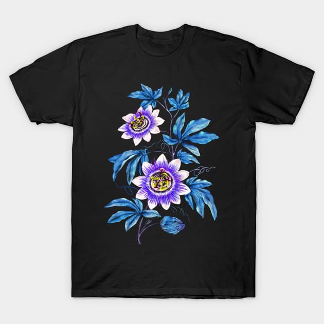 Passion flower botanical print T-Shirt by Sitenkova
